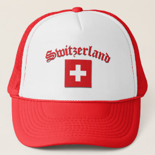 Vlag Zwitserland (met opschrift) Trucker Pet