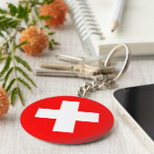 Vlag Zwitserland (Zwitserland) Sleutelhanger (Zijkant)