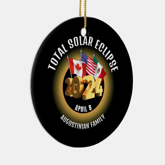 Vlaggen 2024 TOTALE ZONSVERDUISTERING Familie Keramisch Ornament (Rechts)