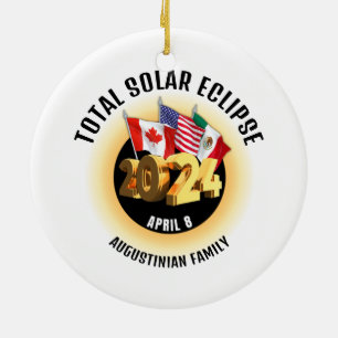 Vlaggen 2024 TOTALE ZONSVERDUISTERING Familie Keramisch Ornament