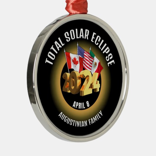 Vlaggen 2024 TOTALE ZONSVERDUISTERING Familie Metalen Ornament (Rechts)