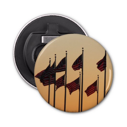 Vlaggen bij Sunset American Patriotic USA Button Flesopener (Voorkant)