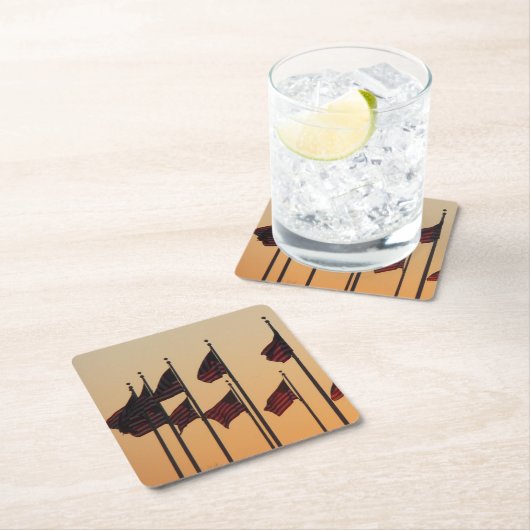 Vlaggen bij Sunset American Patriotic USA Kartonnen Onderzetters (Insitu)