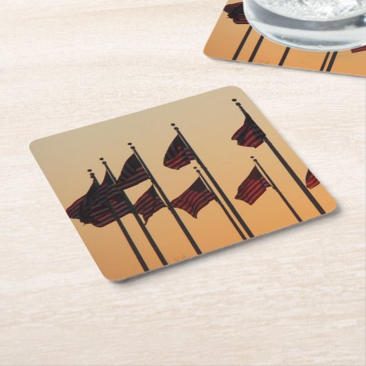 Vlaggen bij Sunset American Patriotic USA Kartonnen Onderzetters (Schuin)