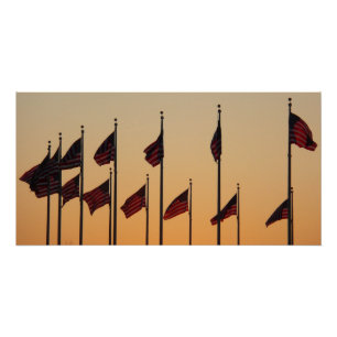 Vlaggen bij Sunset American Patriotic USA Perfect Poster