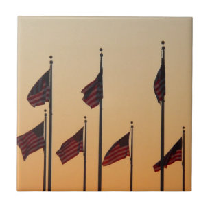 Vlaggen bij Sunset American Patriotic USA Tegeltje