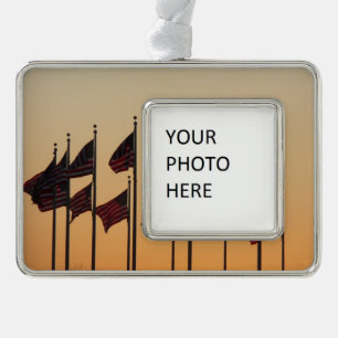 Vlaggen bij Sunset American Patriotic USA Verzilverd Omlijst Ornament