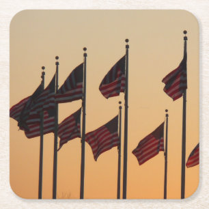 Vlaggen bij zonsondergang Amerikaanse patriottisch Kartonnen Onderzetters
