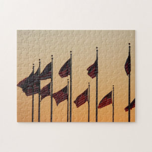 Vlaggen bij zonsondergang Amerikaanse patriottisch Legpuzzel