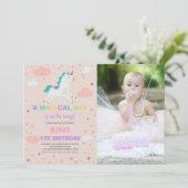 Vlaggen Eenhoorn Verjaardag Uitnodigingen met foto (Staand voorkant)