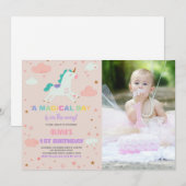 Vlaggen Eenhoorn Verjaardag Uitnodigingen met foto (Voorkant / Achterkant)