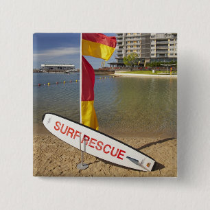 Vlaggen en surf reddingsraad vierkante button 5,1 cm