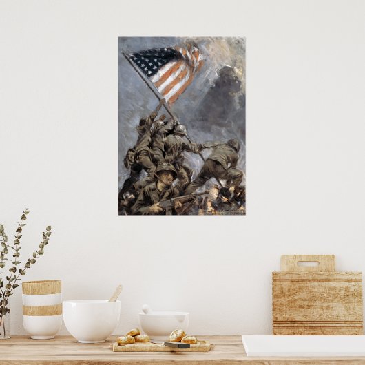 Vlaggen hijsen op de berg Suribachi, Iwo Jima, 194 Poster (Keuken)