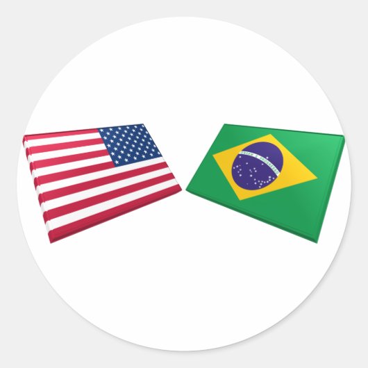 Vlaggen in de VS en Brazilië Ronde Sticker (Voorkant)