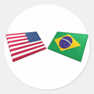 Vlaggen in de VS en Brazilië Ronde Sticker