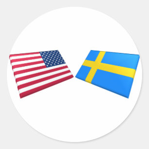 Vlaggen in de VS en Zweden Ronde Sticker