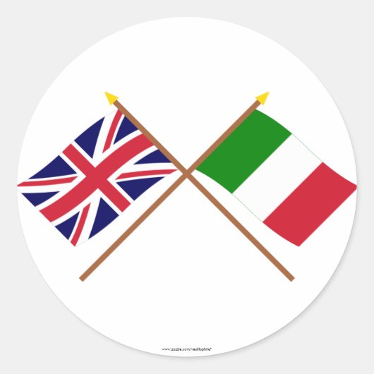 Vlaggen in het Verenigd Koninkrijk en Italië Ronde Sticker (Voorkant)