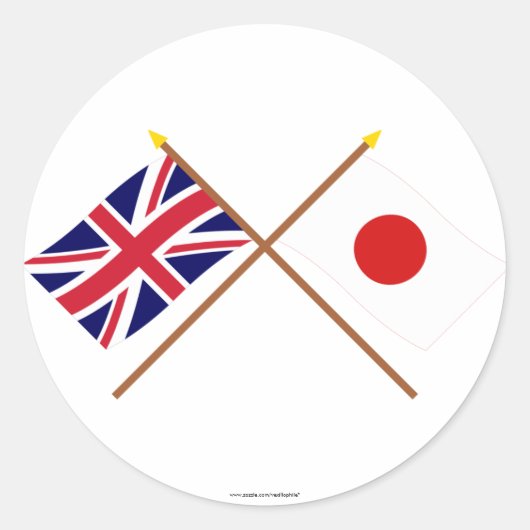Vlaggen in het Verenigd Koninkrijk en Japan Ronde Sticker (Voorkant)