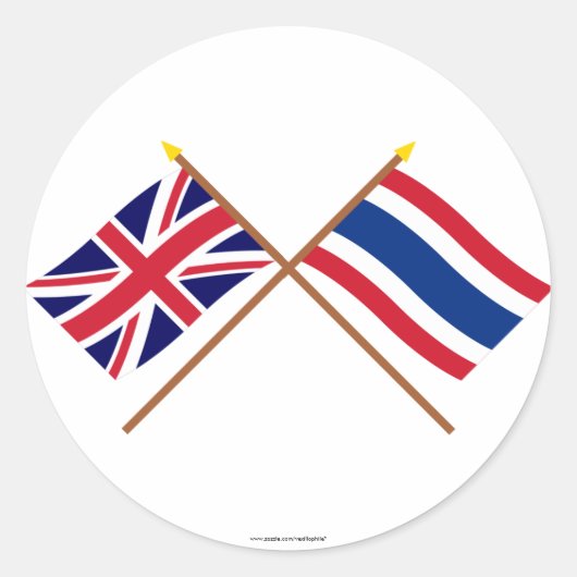 Vlaggen in het Verenigd Koninkrijk en Thailand Ronde Sticker (Voorkant)
