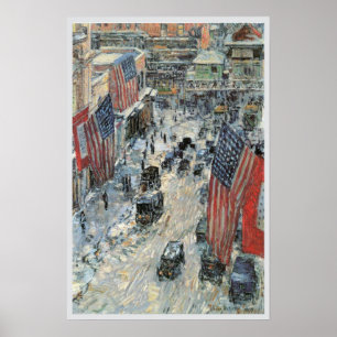 Vlaggen op 57th Street door Frederick Childe Hassa Poster
