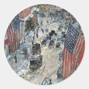 Vlaggen op 57th Street door Frederick Childe Hassa Ronde Sticker