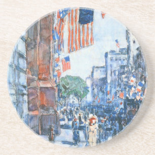 Vlaggen op Fifth Avenue door Childe Hassam, Vintag Zandsteen Onderzetter