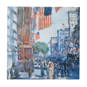 Vlaggen op Fifth Avenue van Childe Hassam, Vintage Tegeltje