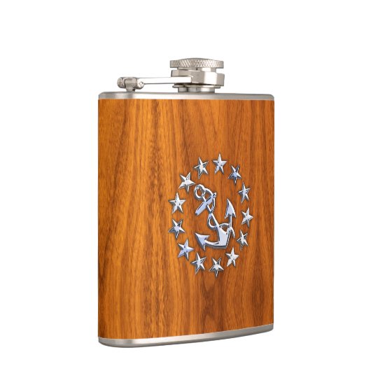 Vlaggen op jacht Aantekening op Nautical Teak Wood Heupfles (Rechts)