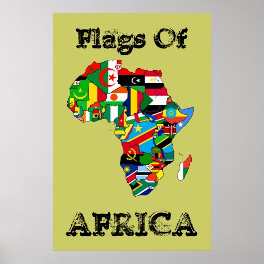 Vlaggen van Afrika 36" bij 24"  Afrika vlaggenkaar Poster (Voorkant)