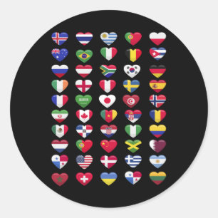 Vlaggen van de landen met een hartvorm ronde sticker