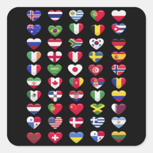 Vlaggen van de landen met een hartvorm vierkante sticker