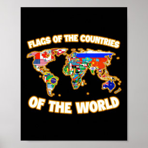 Vlaggen van de landen van de Wereldkaart Internati Poster