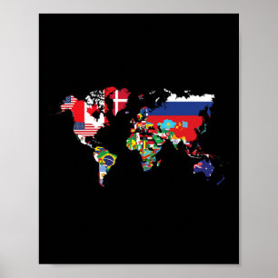 Vlaggen van de landen van de Wereldkaart Internati Poster