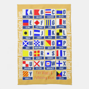 Vlaggen van de maritieme seincode theedoek