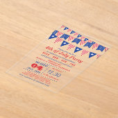 Vlaggen van de partij van juli: rood, wit en blauw acryl uitnodigingen (Laagn)