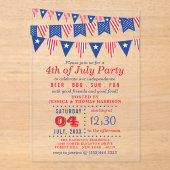 Vlaggen van de partij van juli: rood, wit en blauw acryl uitnodigingen (Voorkant)