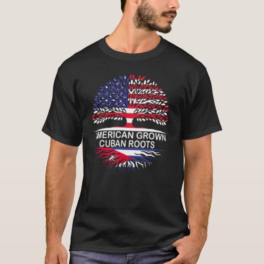 Vlaggen van de VS & Cuba Amerikaans geteelde Cubaa T-shirt (Voorkant)