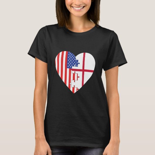 Vlaggen van de VS en Engeland Hart T-shirt (Voorkant)