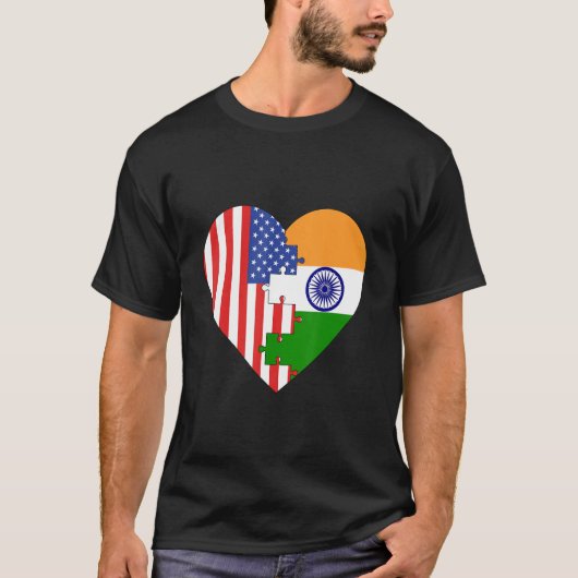 Vlaggen van de VS en India Hart T-shirt (Voorkant)