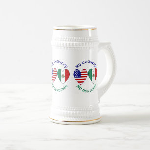 Vlaggen van de VS en Mexico Harten Mijn Land Mijn Bierpul
