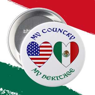 Vlaggen van de VS en Mexico Harten Mijn Land Mijn  Ronde Button 7,6 Cm