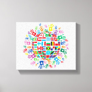 Vlaggen van de wereld met kleurrijke handafdrukken canvas afdruk