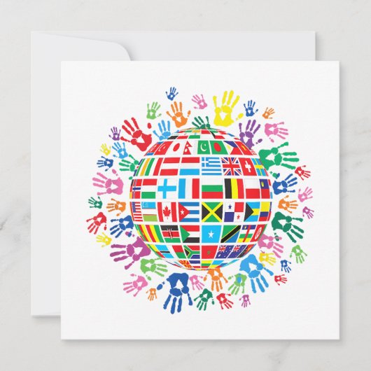 Vlaggen van de wereld met kleurrijke handafdrukken kaart (Voorkant)