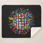 Vlaggen van de wereld met kleurrijke handafdrukken sherpa deken (Voorkant (horizontaal))