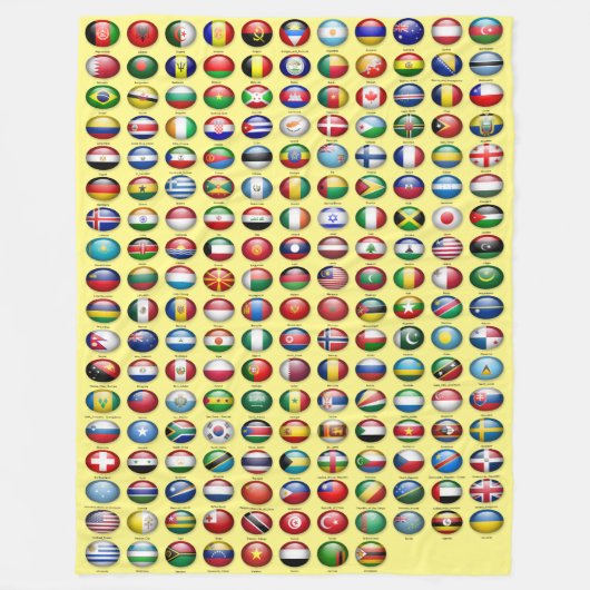 Vlaggen van de wereld op gele achtergrond fleece deken (Voorkant)