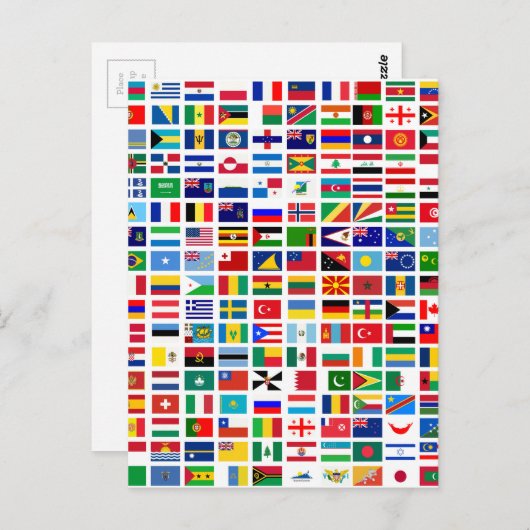 vlaggen van de wereld tegen wit briefkaart (Voorkant / Achterkant)