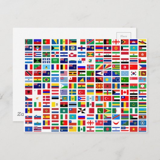 vlaggen van de wereld tegen wit briefkaart (Voorkant / Achterkant)