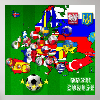 Vlaggen van Europa 2012 Football Voetbal Vlagkaart Poster