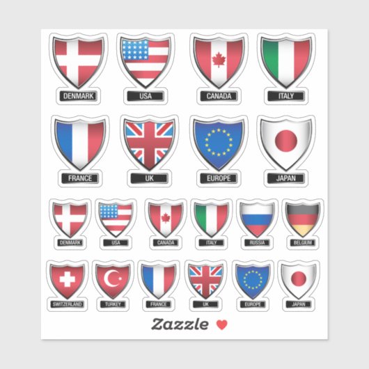 Vlaggen van het Wereld Schild Sticker (Vel)
