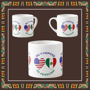 Vlaggen van Mexico en de VS Hart Mijn Land Mijn Er Espresso Kop